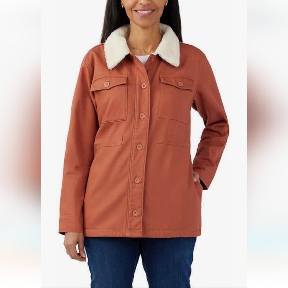 Hang Ten Fleece Interior Women's Utility Jacket in Copper/Orange, Size Medium